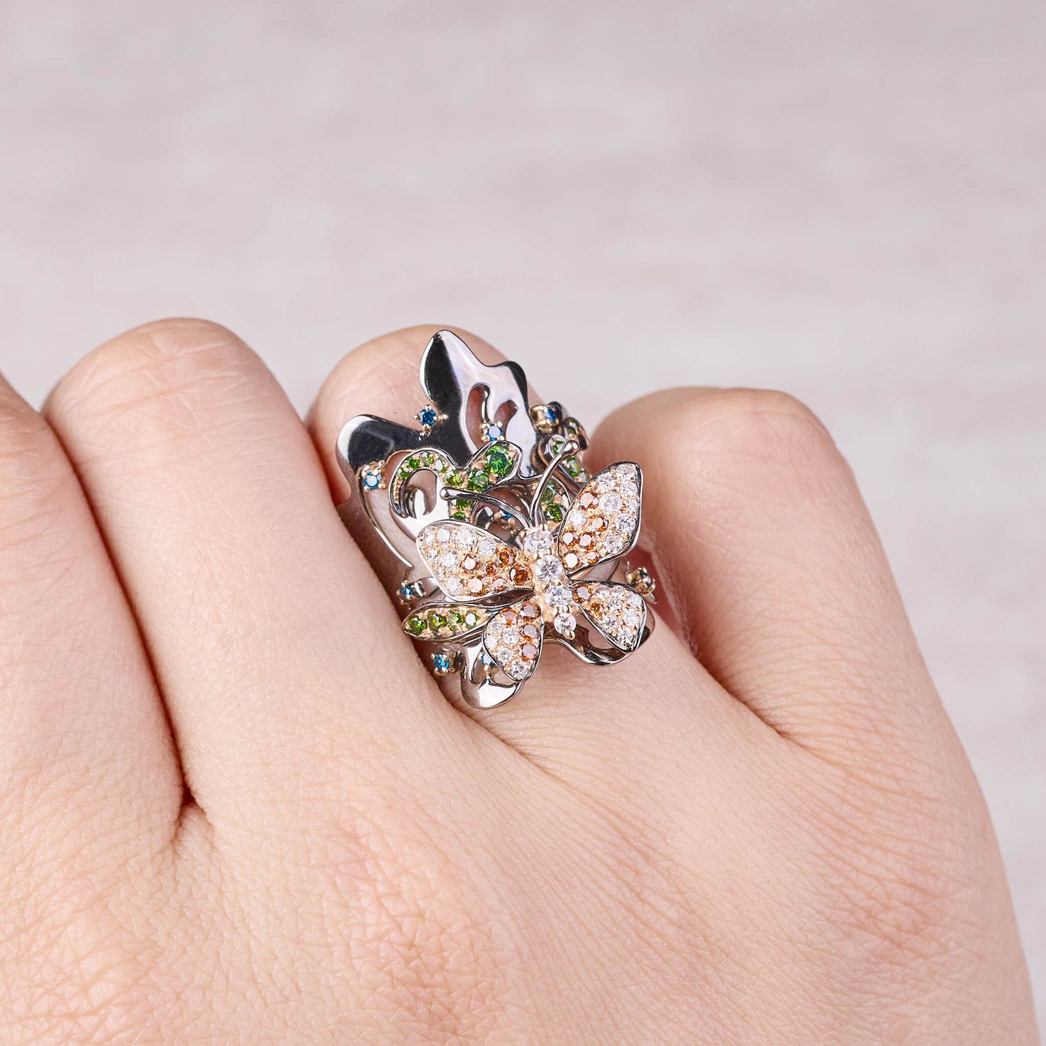 18K Black Gold Butterfly Diamond Ring - Jewelry And Store