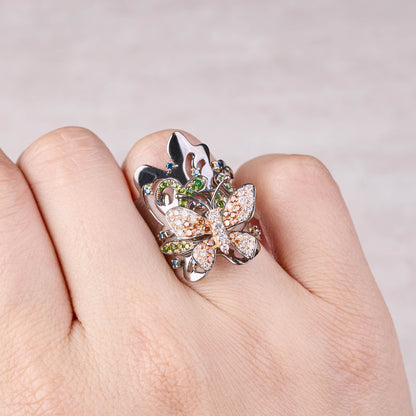 18K Black Gold Butterfly Diamond Ring - Jewelry And Store