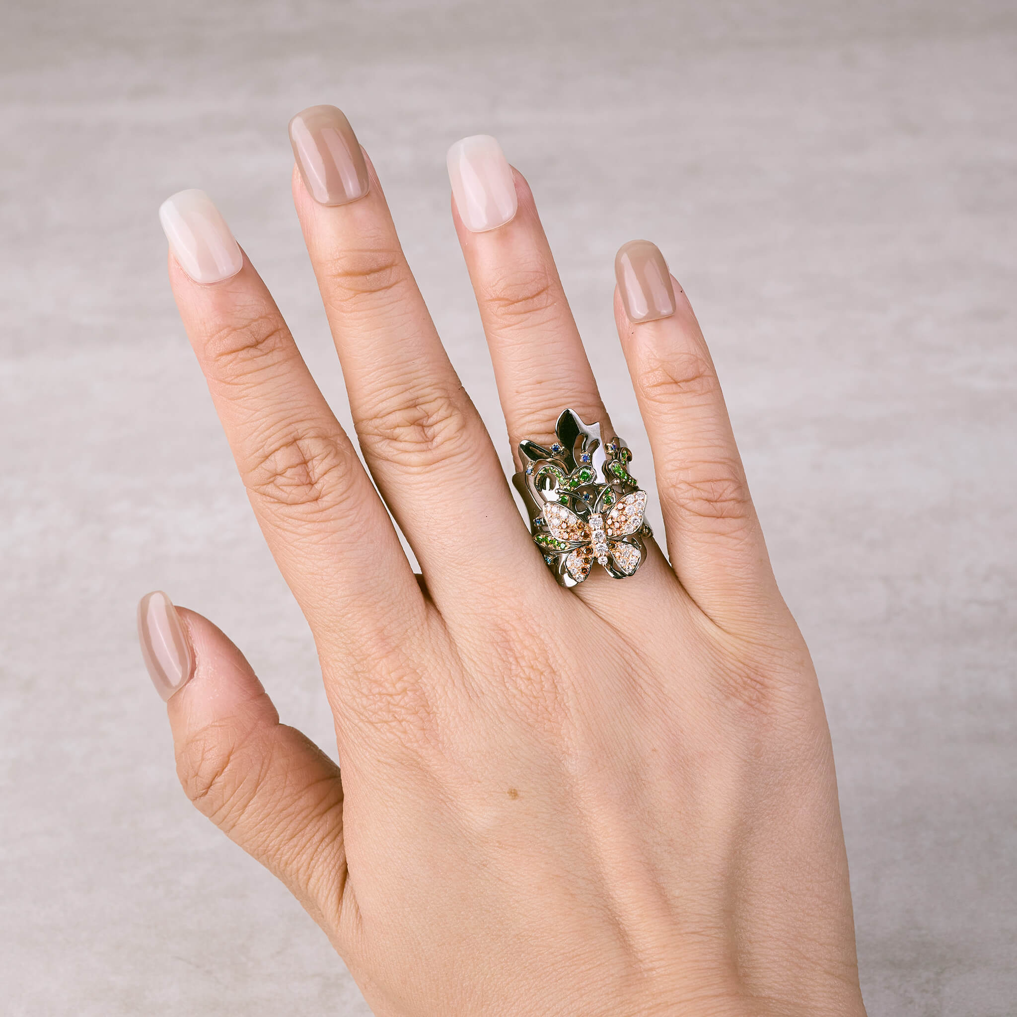 18K Black Gold Butterfly Diamond Ring - Jewelry And Store