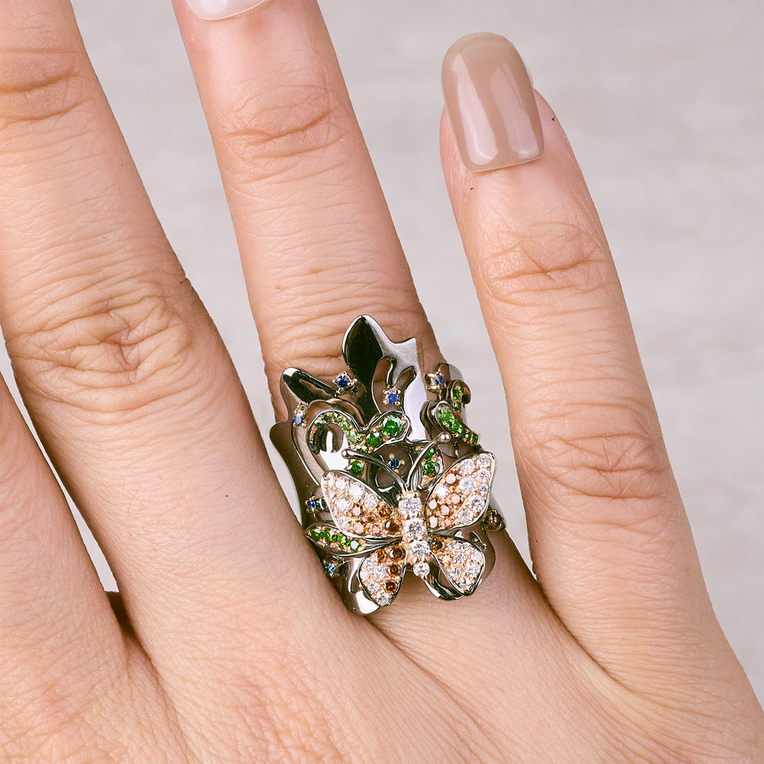 18K Black Gold Butterfly Diamond Ring - Jewelry And Store