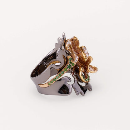 18K Black Gold Flower Diamond Ring - Jewelry And Store