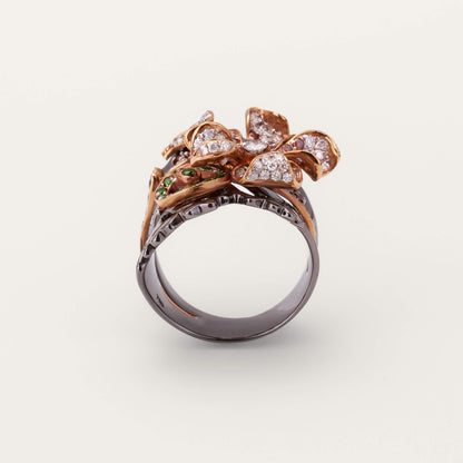 18K Black Gold Flower Diamond Ring - Jewelry And Store