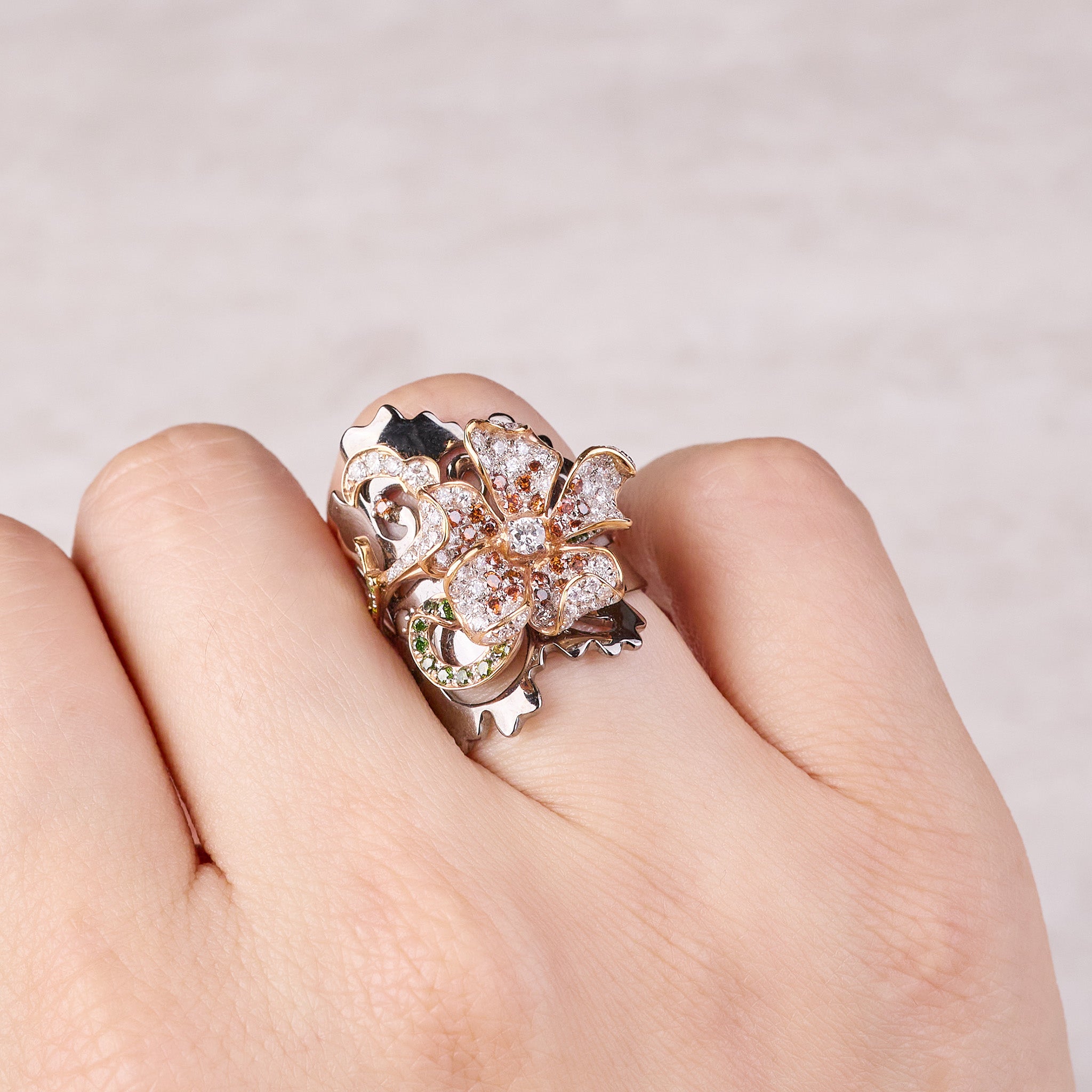 18K Black Gold Flower Diamond Ring - Jewelry And Store