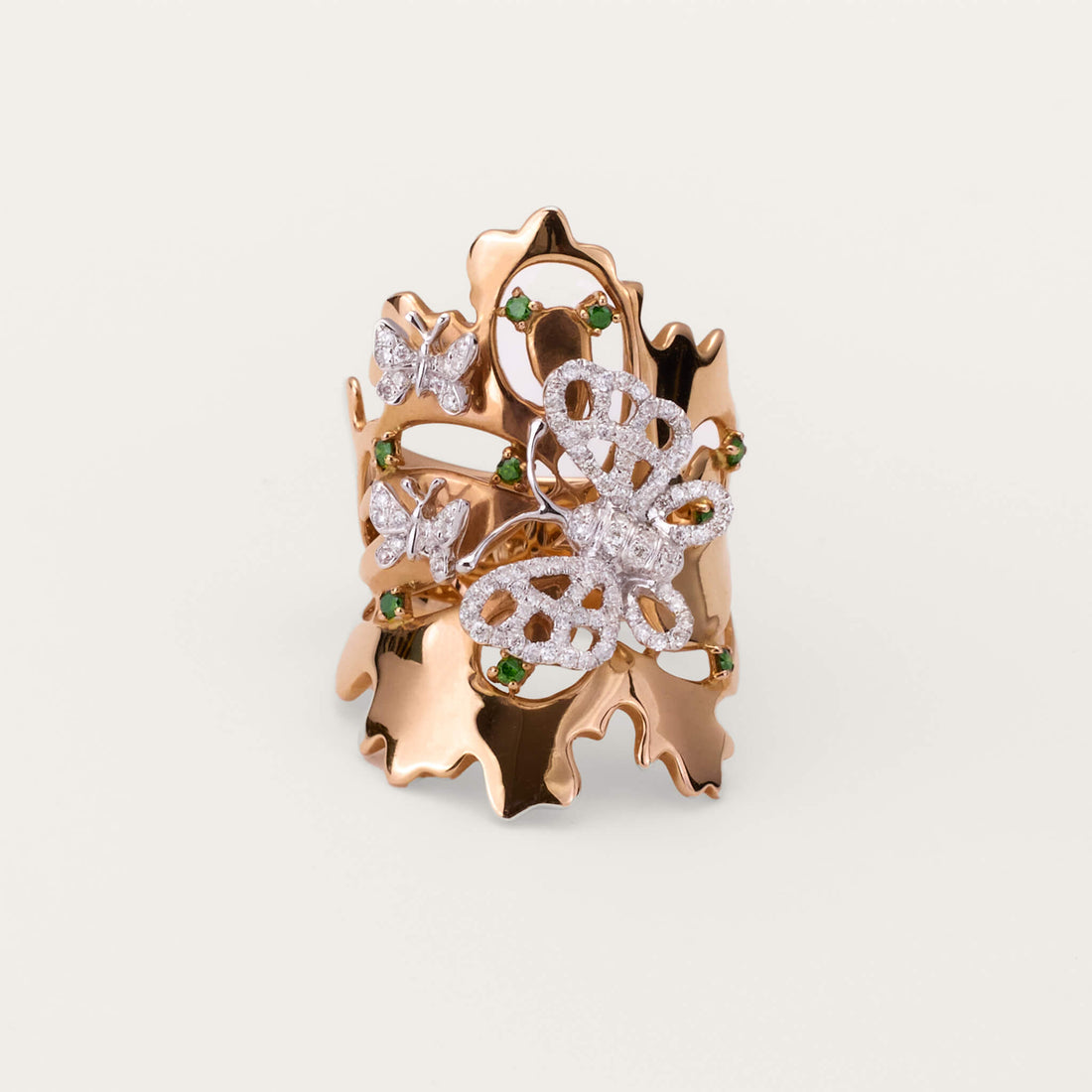 18K Rose Gold Butterfly Diamond Ring - Jewelry And Store