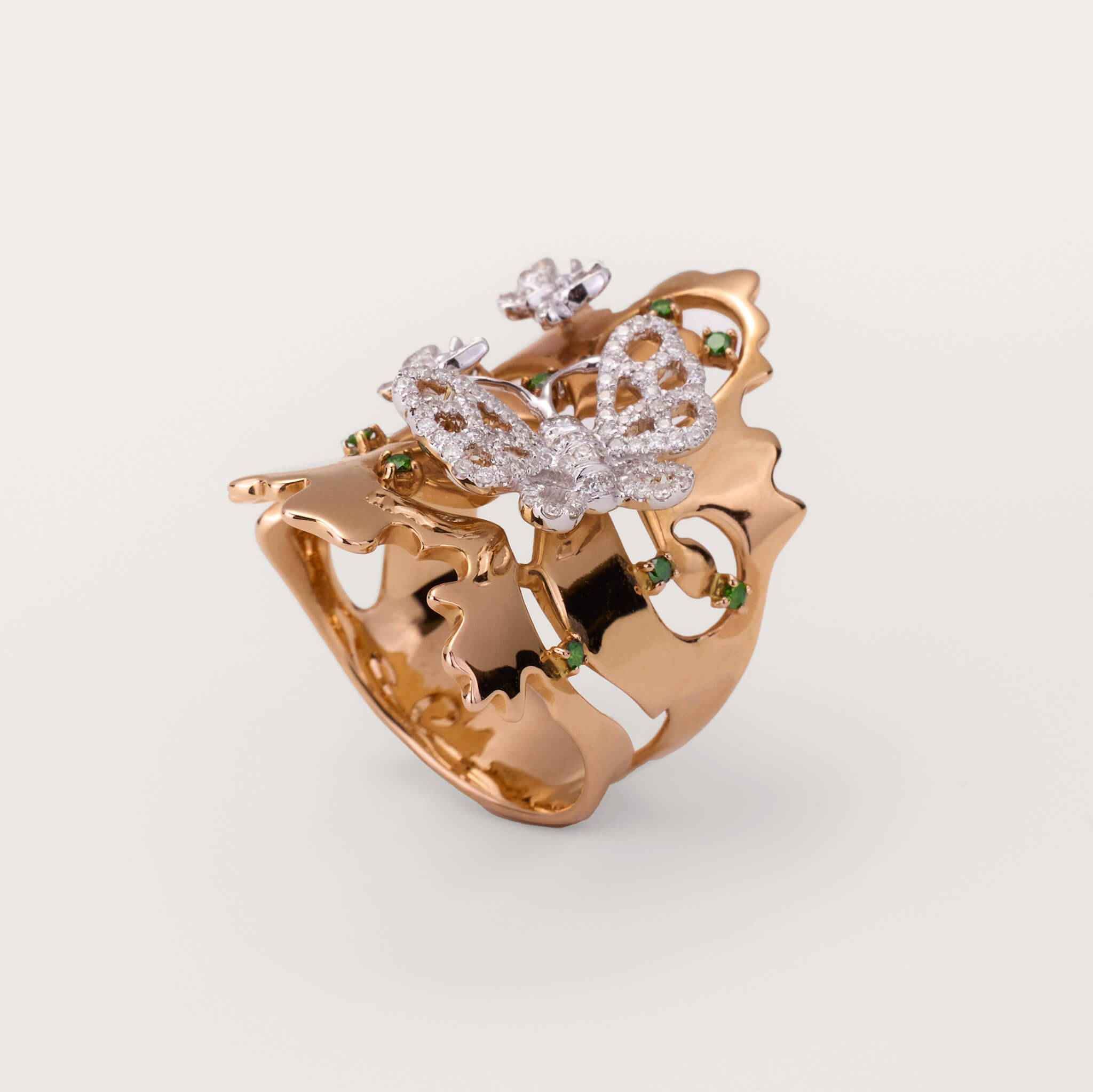 18K Rose Gold Butterfly Diamond Ring - Jewelry And Store