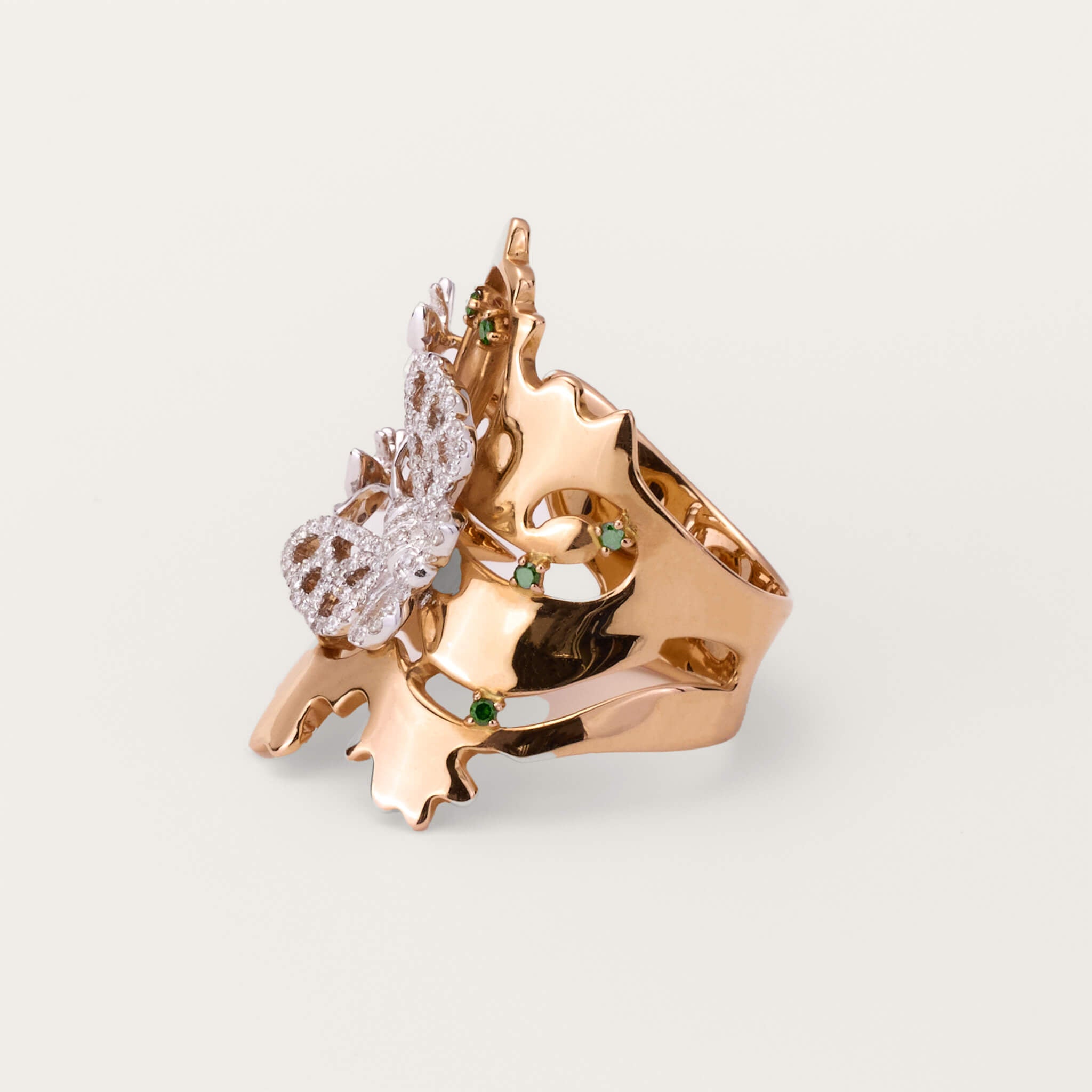 18K Rose Gold Butterfly Diamond Ring - Jewelry And Store