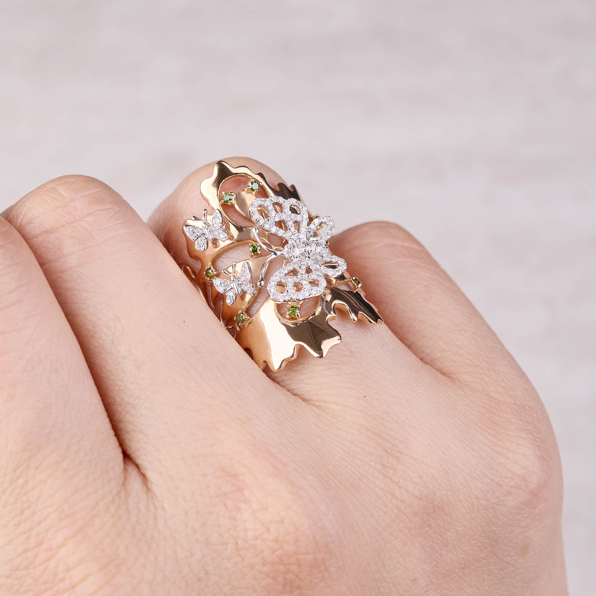 18K Rose Gold Butterfly Diamond Ring - Jewelry And Store