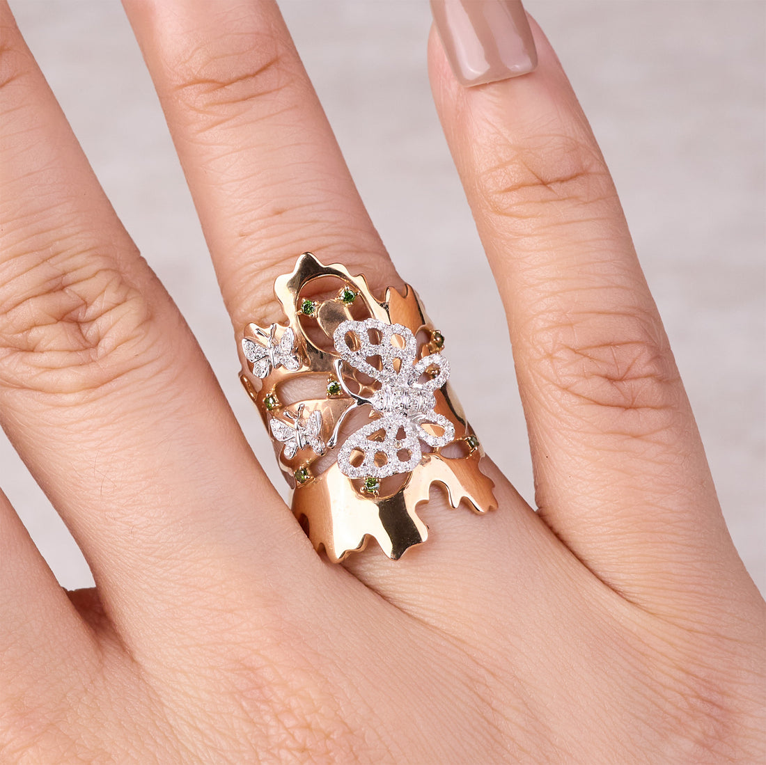 18K Rose Gold Butterfly Diamond Ring - Jewelry And Store