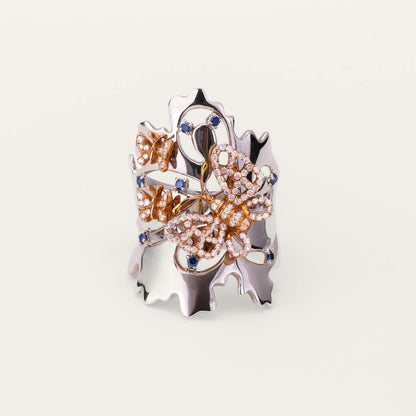 18K Black Gold Butterfly Diamond Ring - Jewelry And Store
