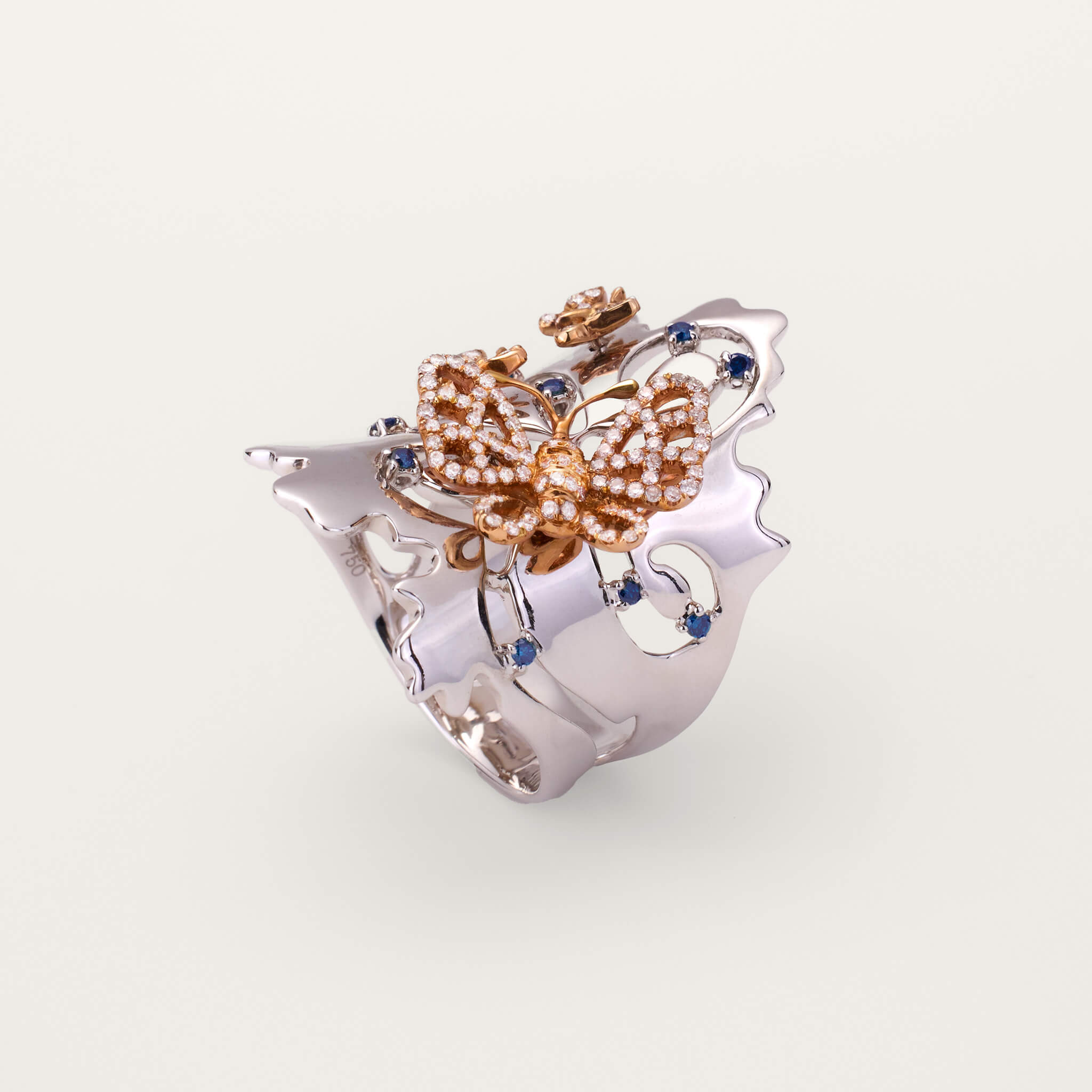 18K Black Gold Butterfly Diamond Ring - Jewelry And Store