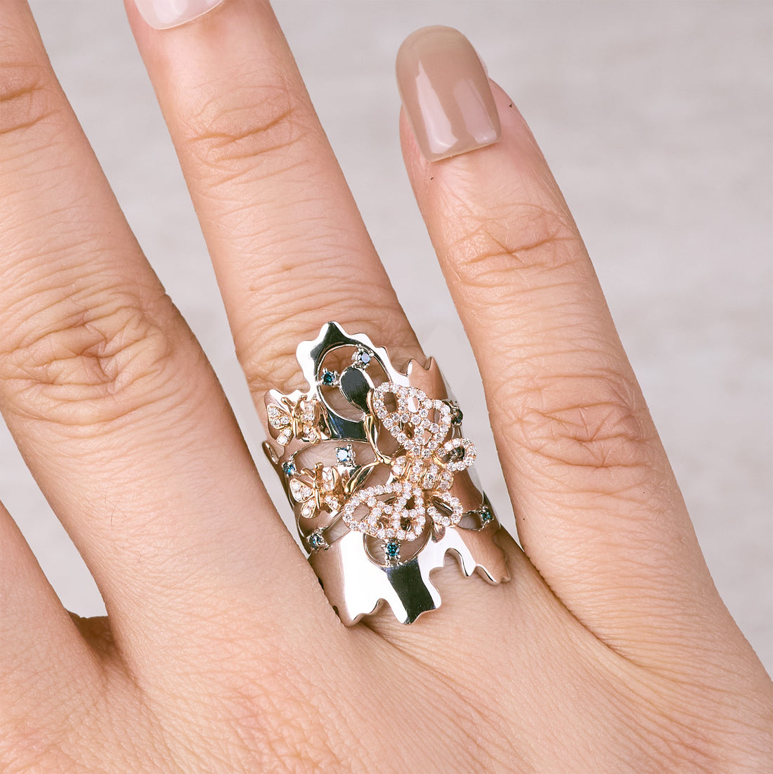 18K Black Gold Butterfly Diamond Ring - Jewelry And Store