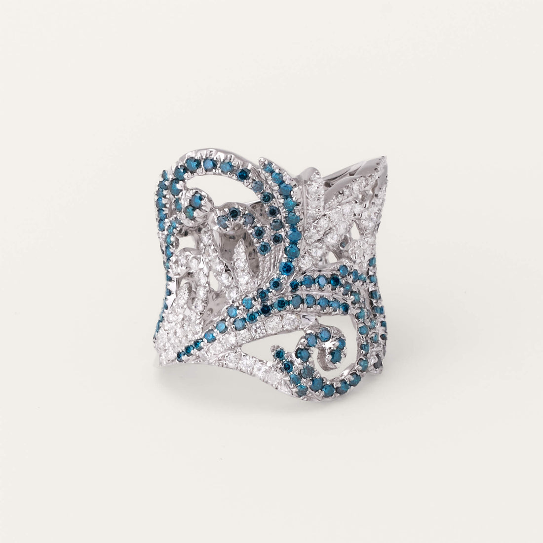 18K Gold Blue Diamond Filigree Ring - Jewelry And Store