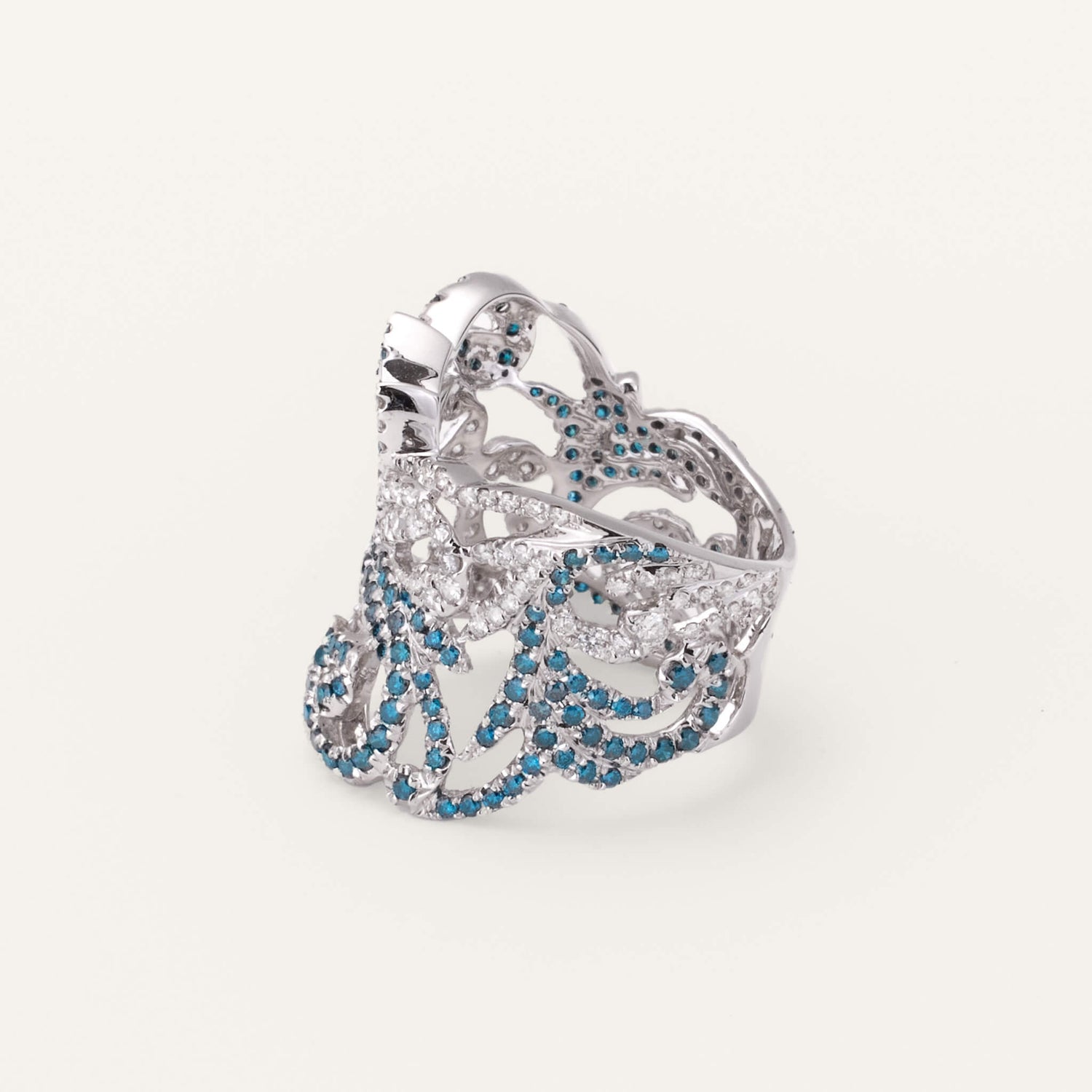 18K Gold Blue Diamond Filigree Ring - Jewelry And Store