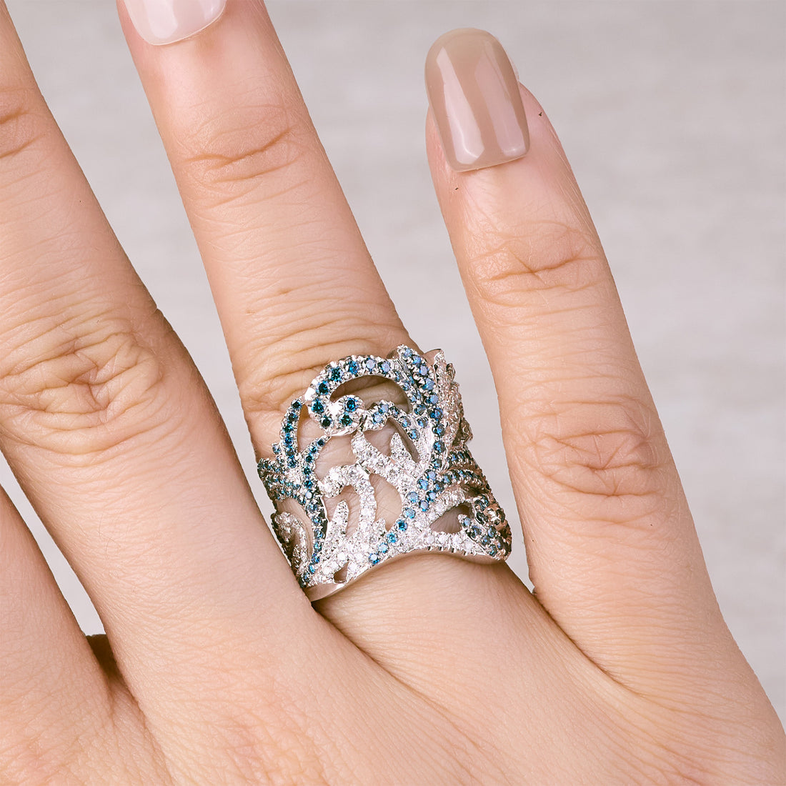 18K Gold Blue Diamond Filigree Ring - Jewelry And Store