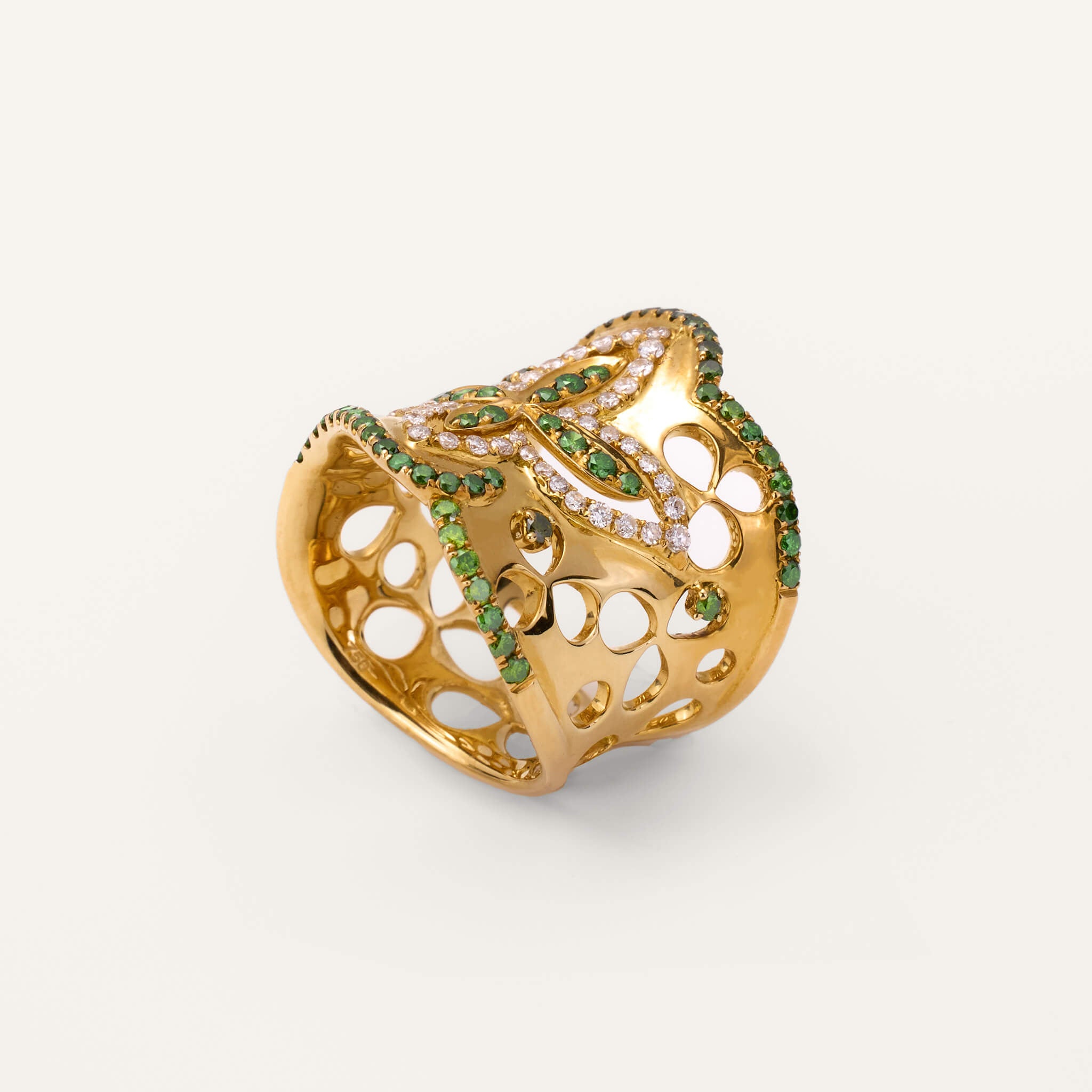 18K Yellow Gold Diamond Clover Ring - Jewelry And Store