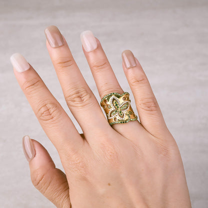 18K Yellow Gold Diamond Clover Ring - Jewelry And Store