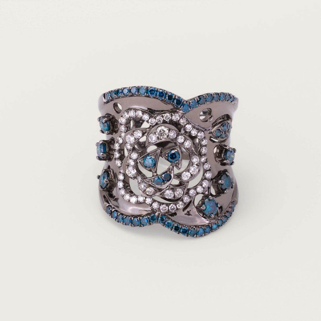 18K Black Gold Midnight Rose Diamond Ring - Jewelry And Store