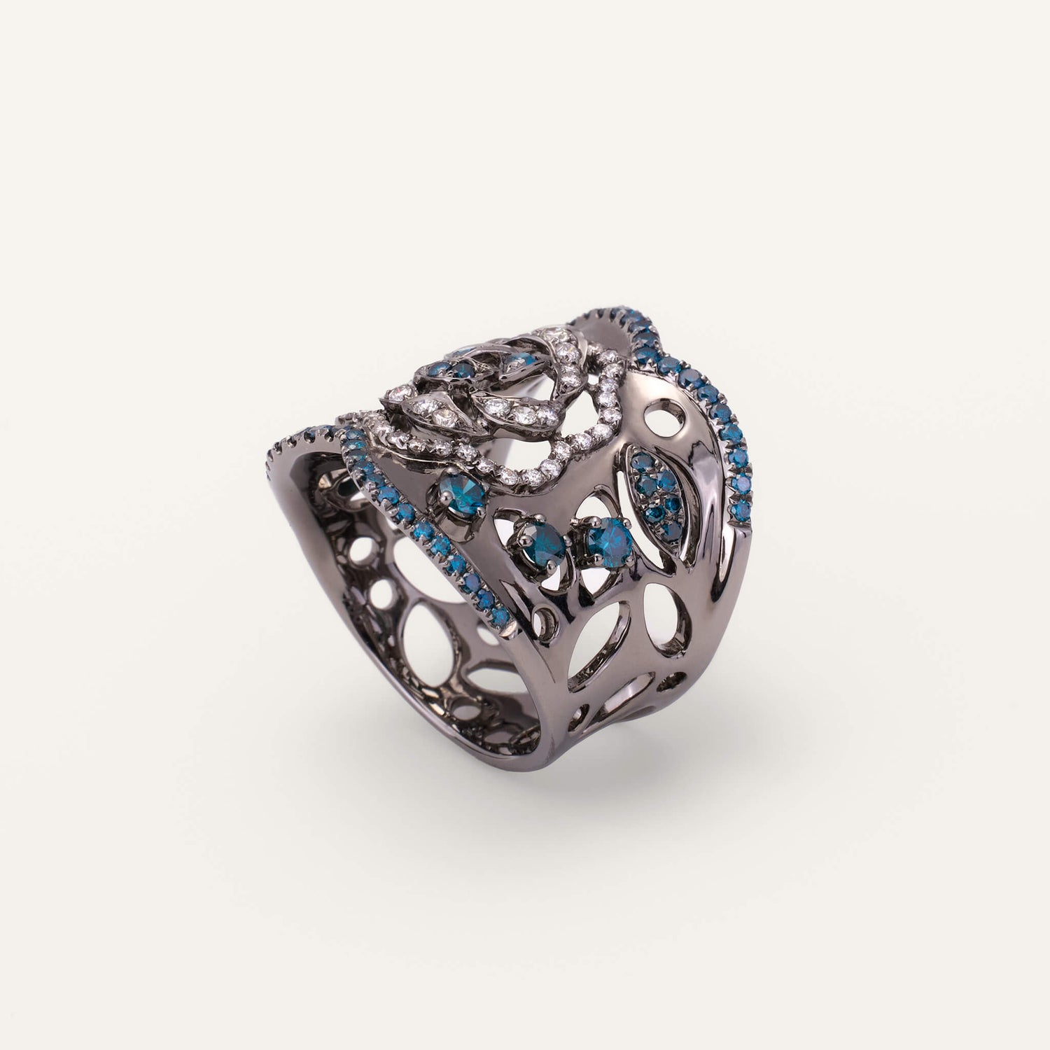 18K Black Gold Midnight Rose Diamond Ring - Jewelry And Store