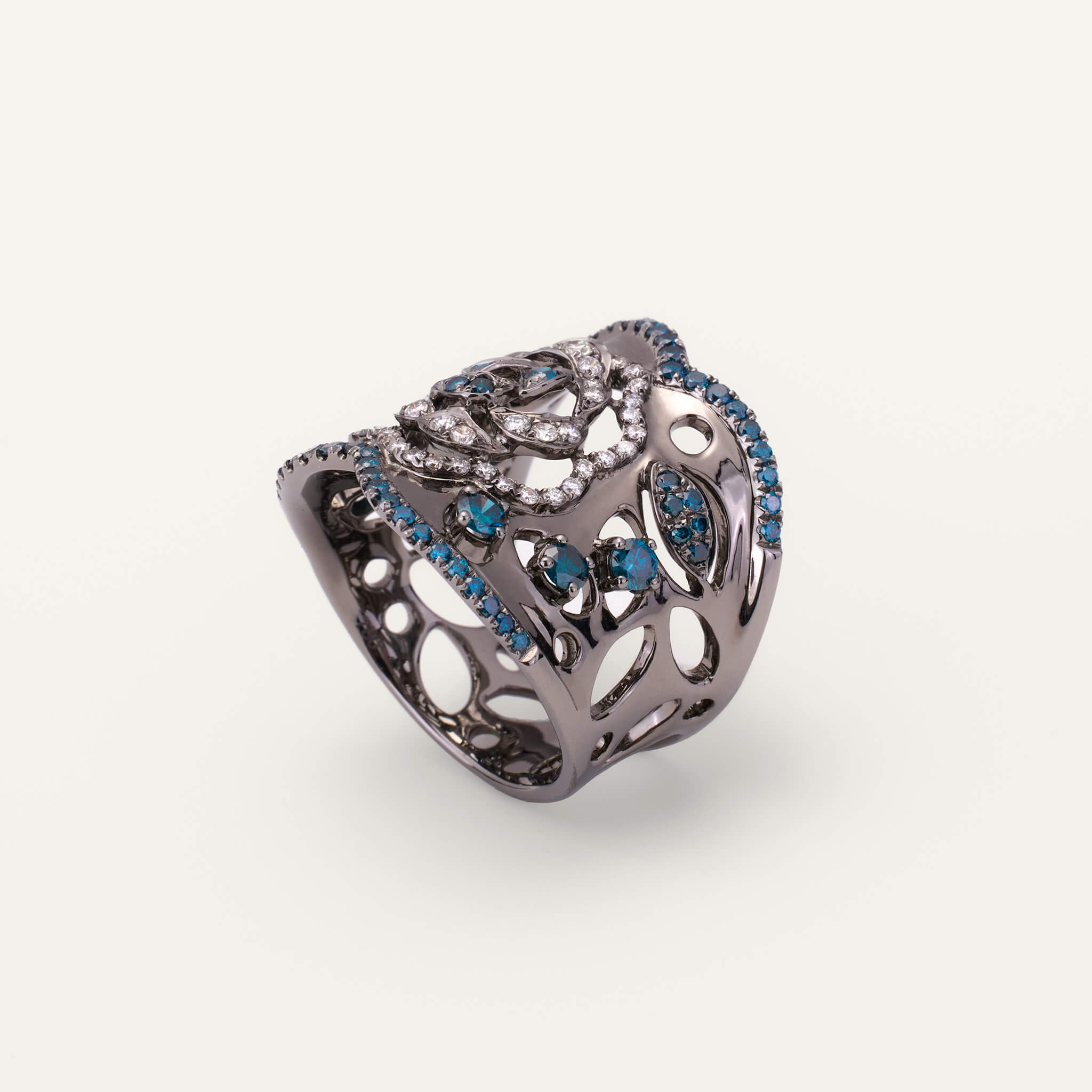 18K Black Gold Midnight Rose Diamond Ring - Jewelry And Store