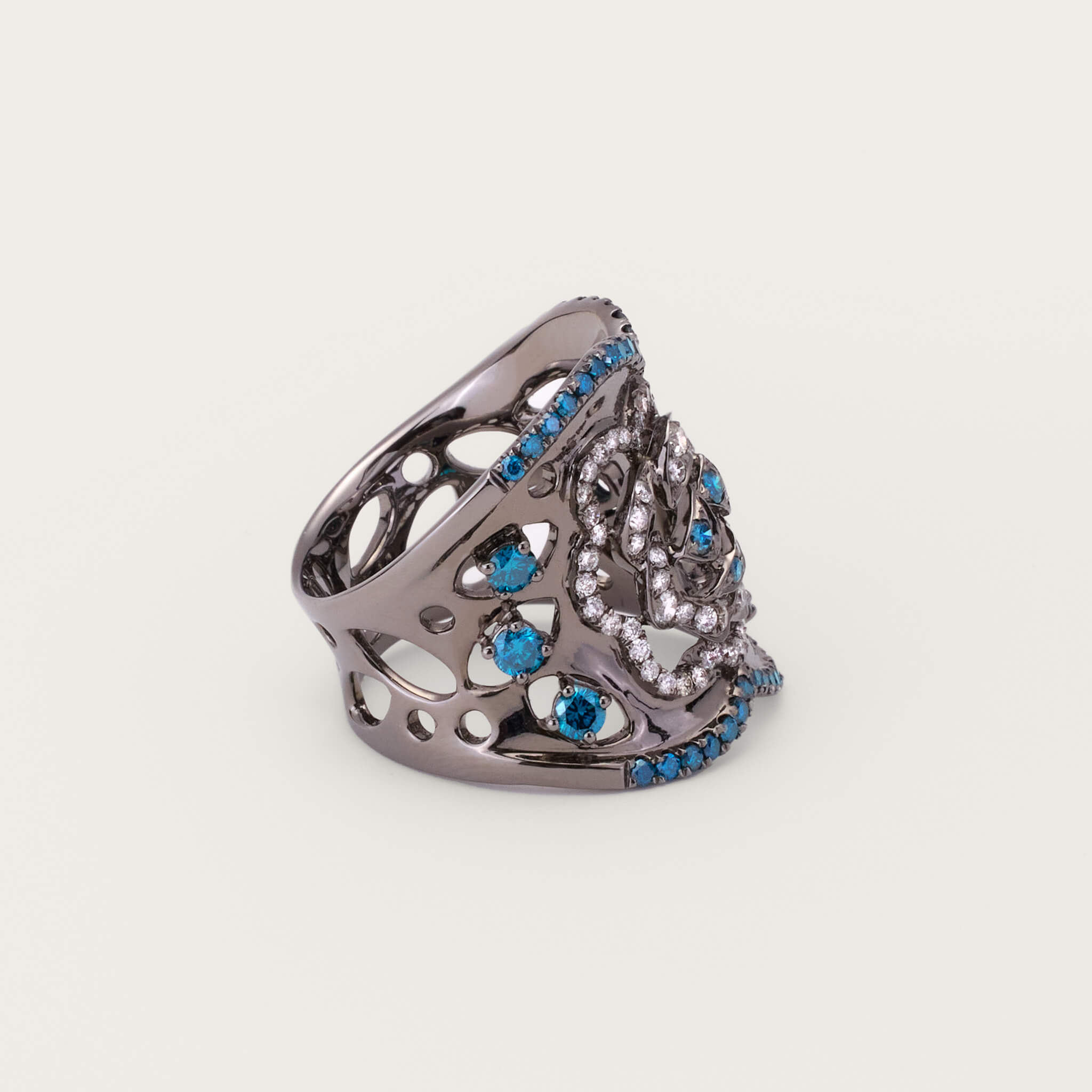 18K Black Gold Midnight Rose Diamond Ring - Jewelry And Store