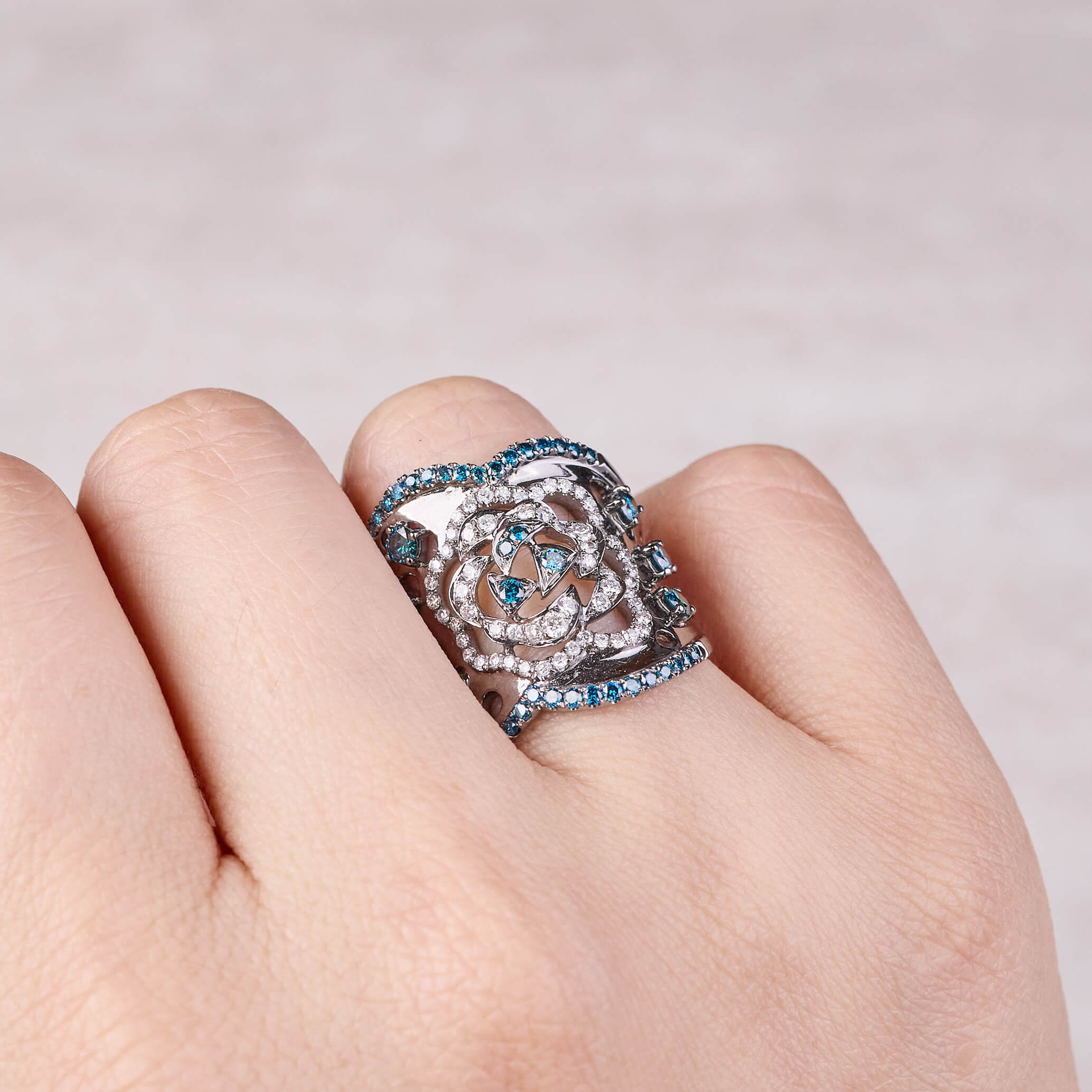 18K Black Gold Midnight Rose Diamond Ring - Jewelry And Store