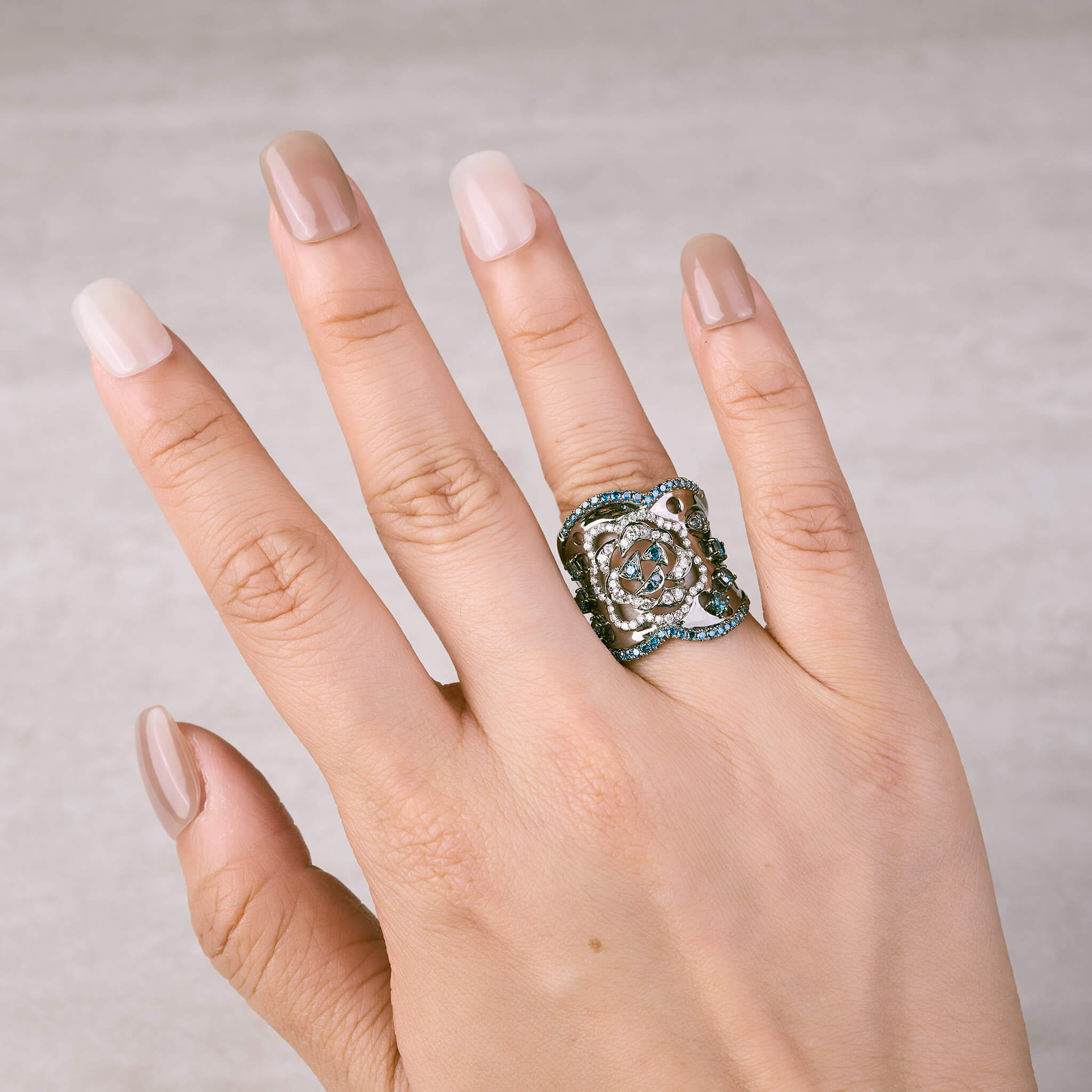 18K Black Gold Midnight Rose Diamond Ring - Jewelry And Store