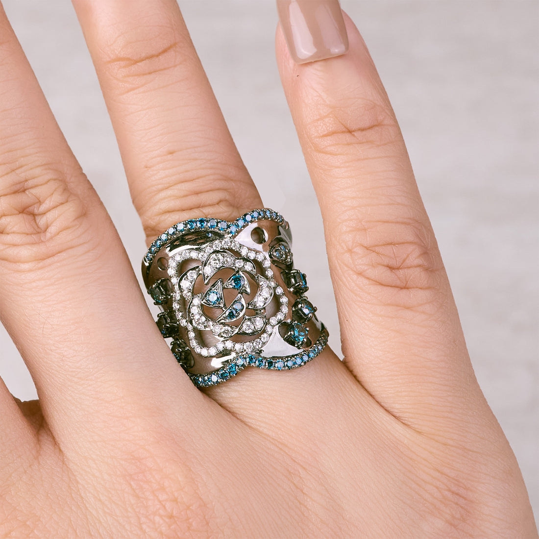 18K Black Gold Midnight Rose Diamond Ring - Jewelry And Store