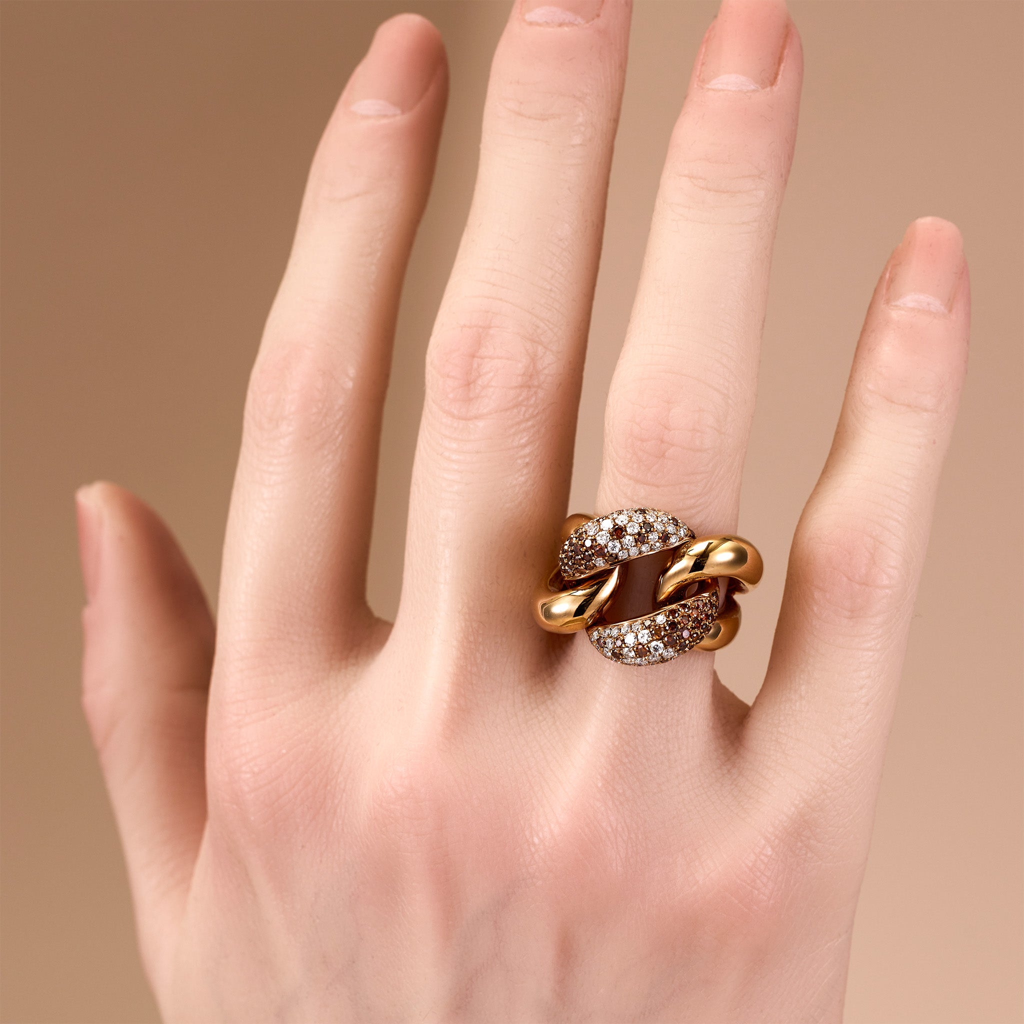 18K Rose Gold Interlock Ring with Diamonds - JewelryAndStore