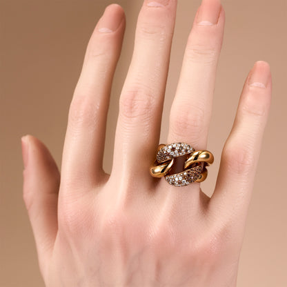 18K Rose Gold Interlock Ring with Diamonds - JewelryAndStore