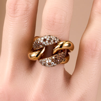 18K Rose Gold Interlock Ring with Diamonds - JewelryAndStore