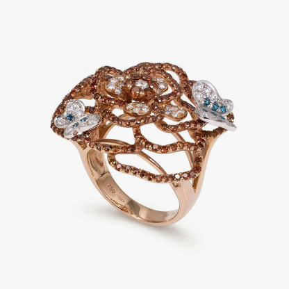 Natural Multi-Color Diamond Openwork Floral Ring 18K Gold - JewelryandStore