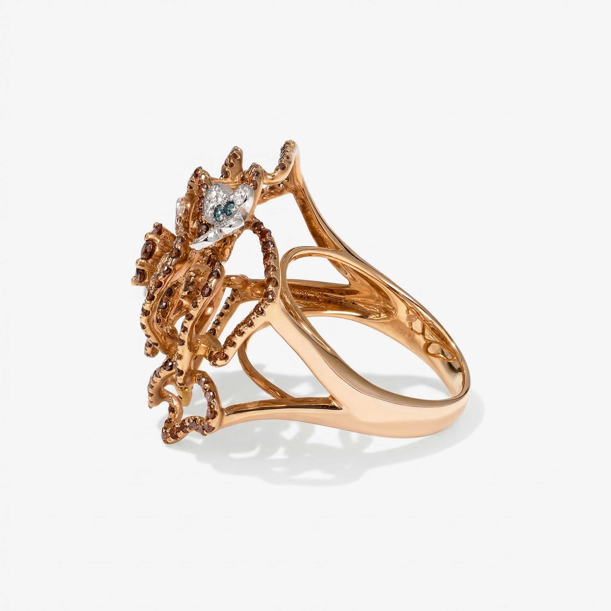 Natural Multi - Color Diamond Openwork Floral Ring in 18K Gold - JewelryAndStore