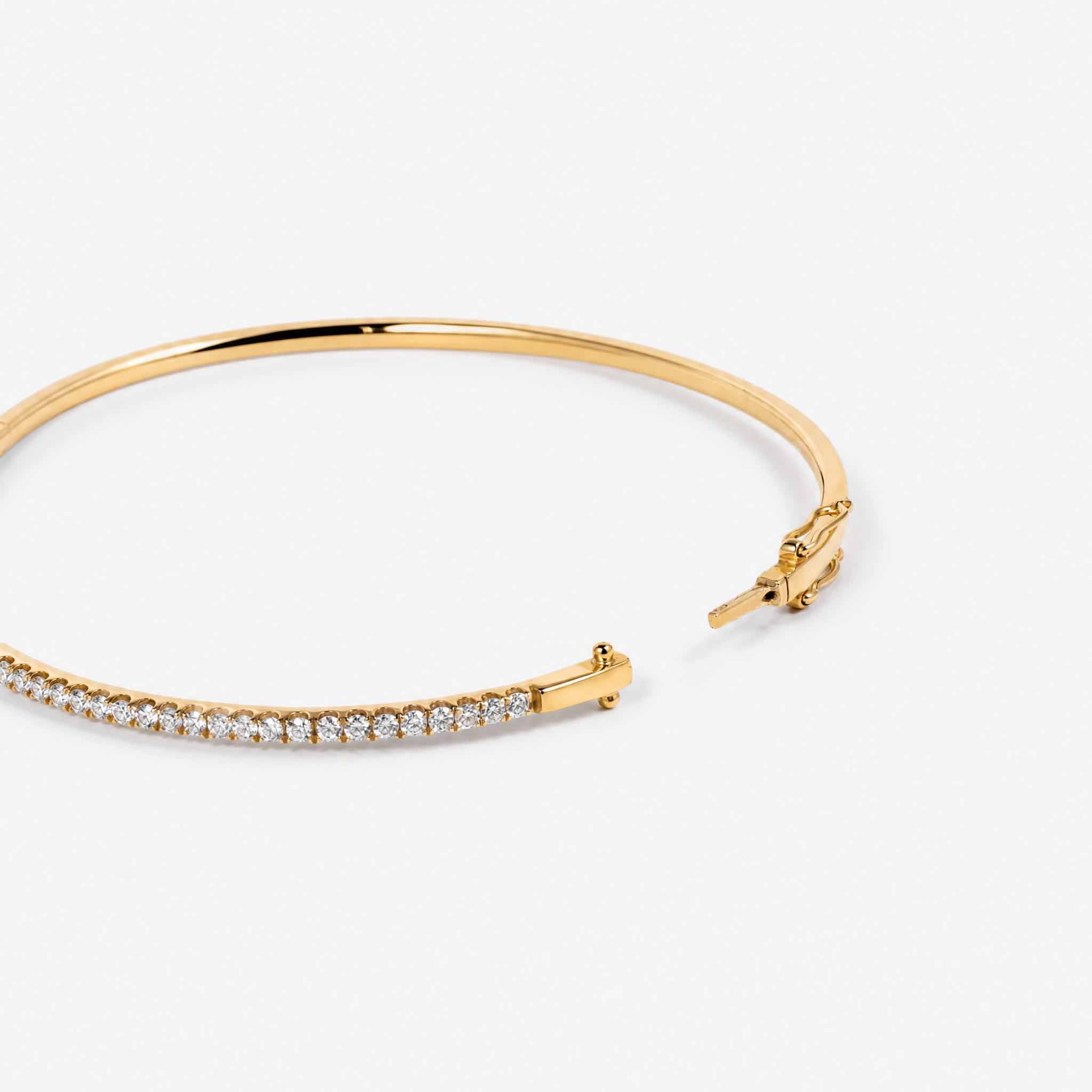Classic Single Row Diamond Tennis Bangle in 18K Yellow Gold - JewelryAndStore