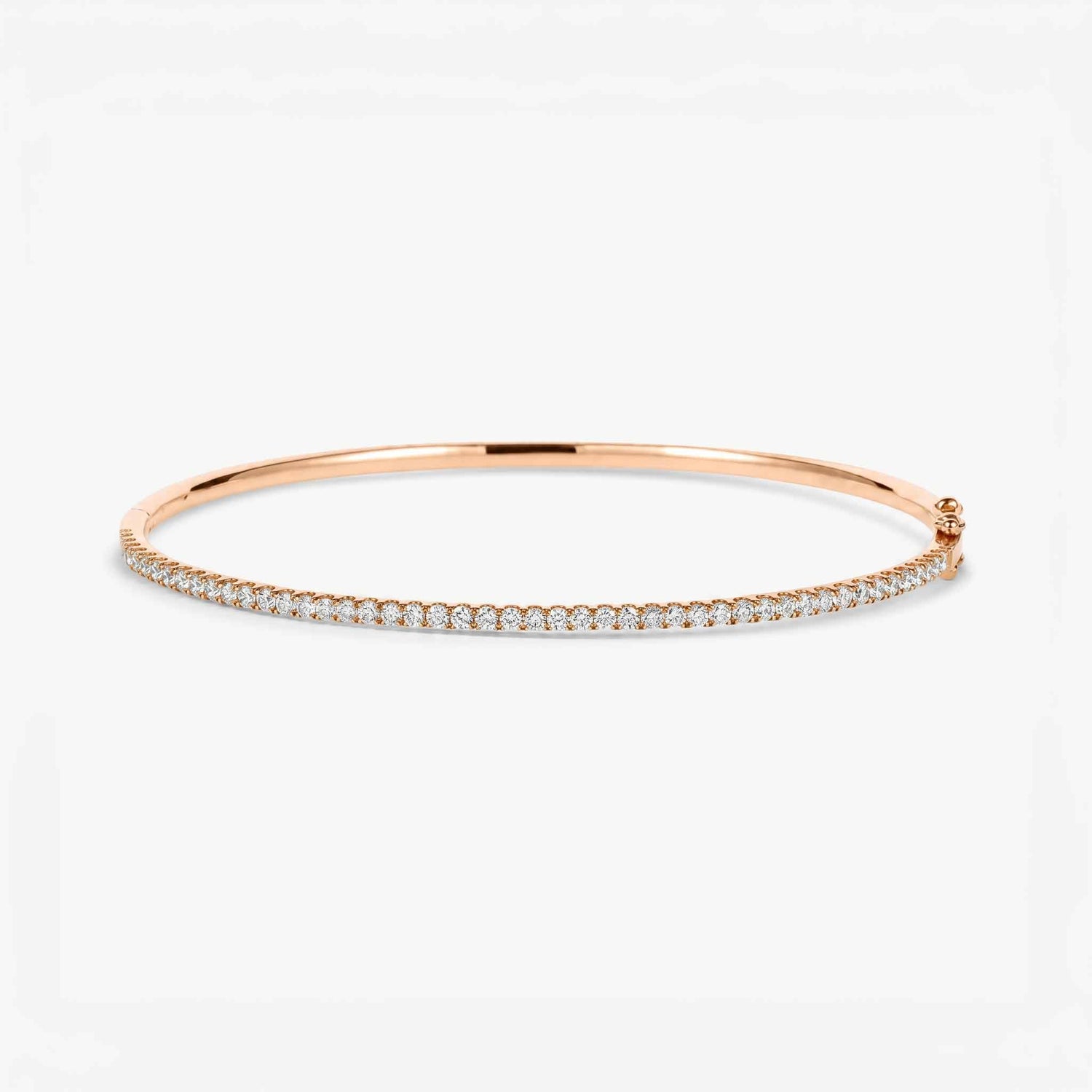 Classic Single Row Diamond Tennis Bangle in 18K Rose Gold - JewelryAndStore