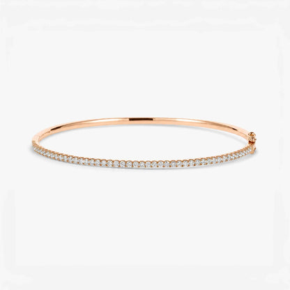Classic Single Row Diamond Tennis Bangle in 18K Rose Gold - JewelryAndStore