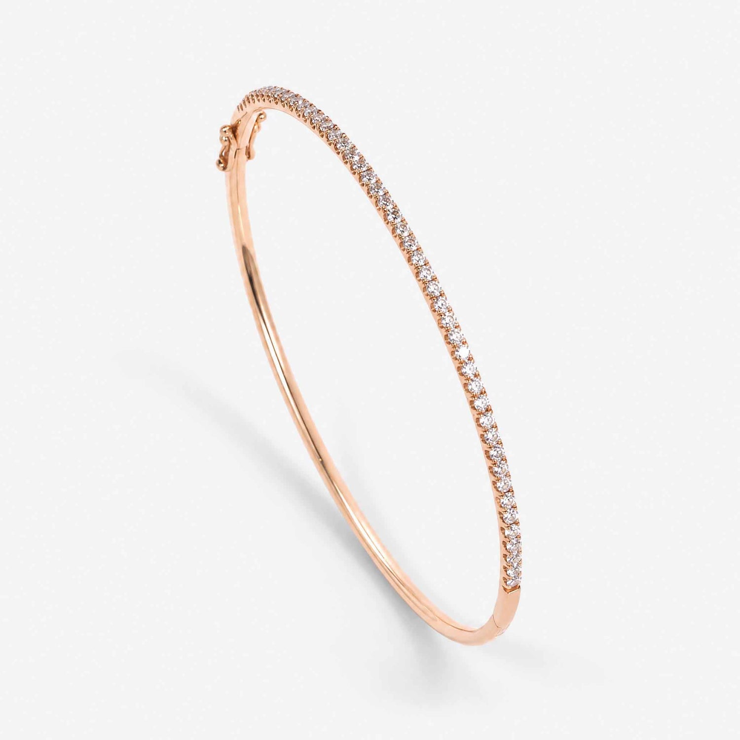 Classic Single Row Diamond Tennis Bangle in 18K Rose Gold - JewelryAndStore