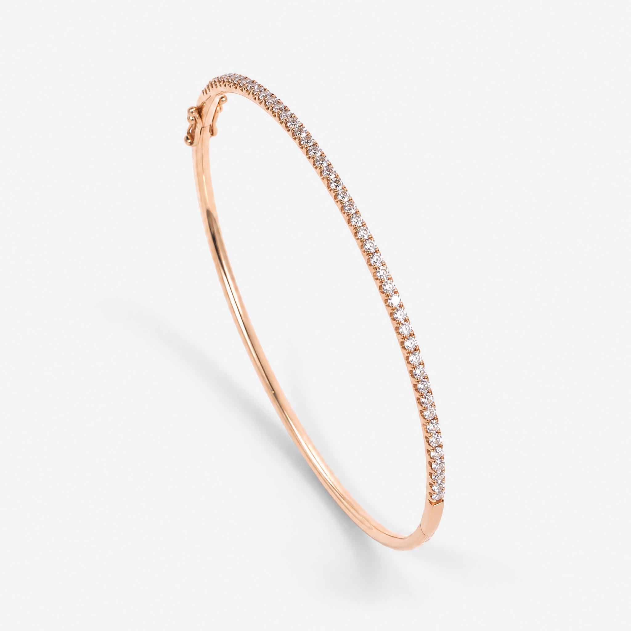 Classic Single Row Diamond Tennis Bangle in 18K Rose Gold - JewelryAndStore