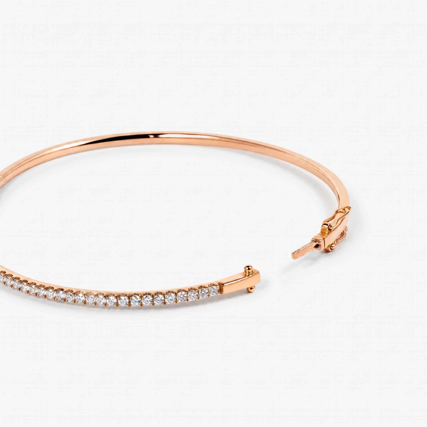Classic Single Row Diamond Tennis Bangle in 18K Rose Gold - JewelryAndStore