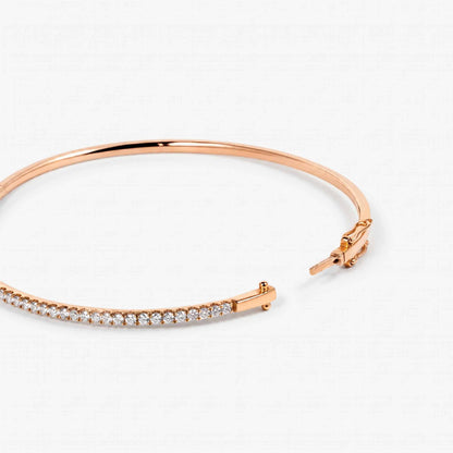 Classic Single Row Diamond Tennis Bangle in 18K Rose Gold - JewelryAndStore