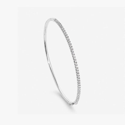 Minimalist Single Row Diamond Tennis Bangle in 18K White Gold - JewelryAndStore