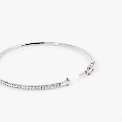 Minimalist Single Row Diamond Tennis Bangle in 18K White Gold - JewelryAndStore