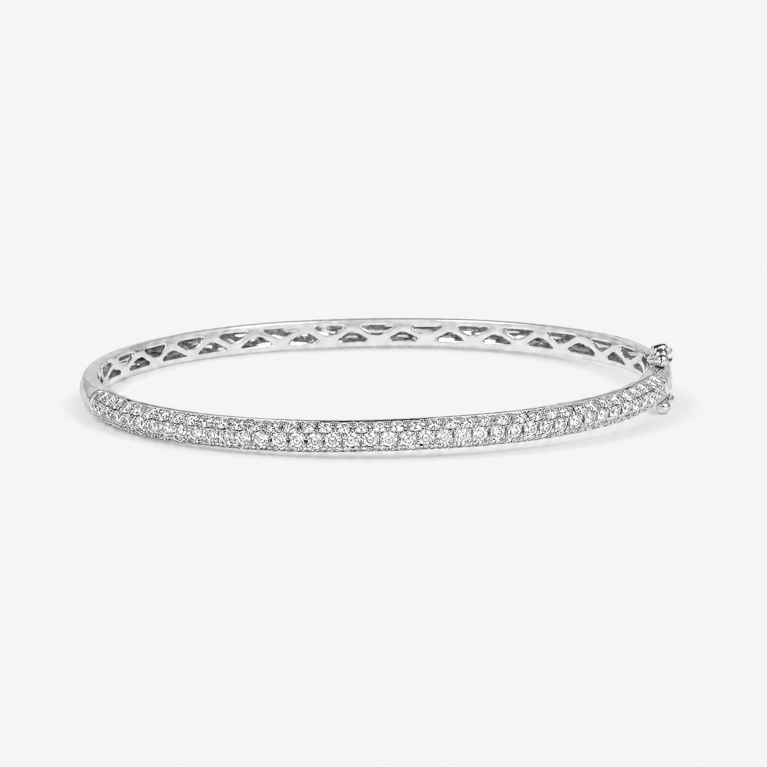 1.74ct Natural Triple Row Diamond Tennis Bangle in 18K White Gold - JewelryAndStore
