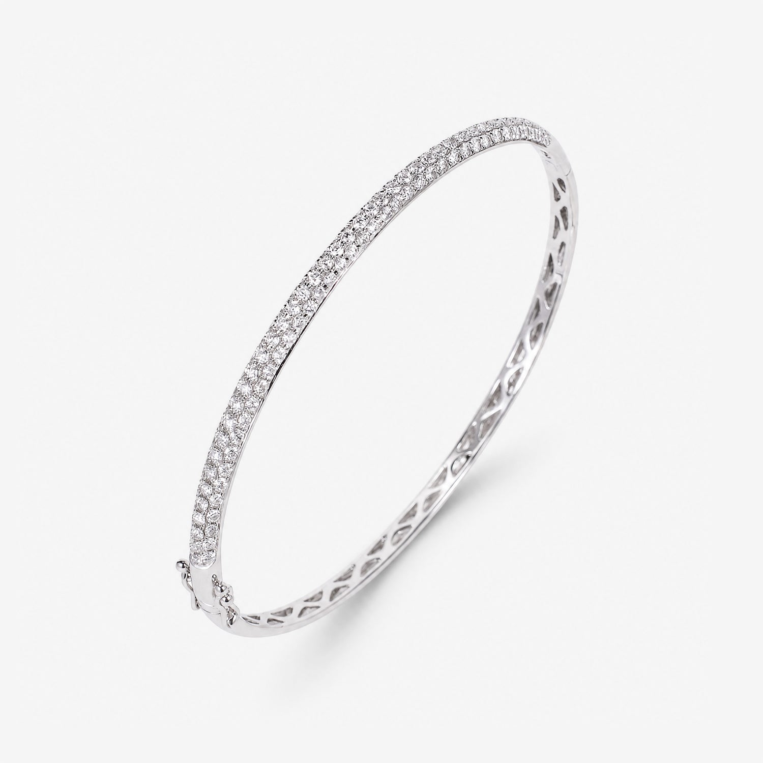 1.74ct Natural Triple Row Diamond Tennis Bangle in 18K White Gold - JewelryAndStore