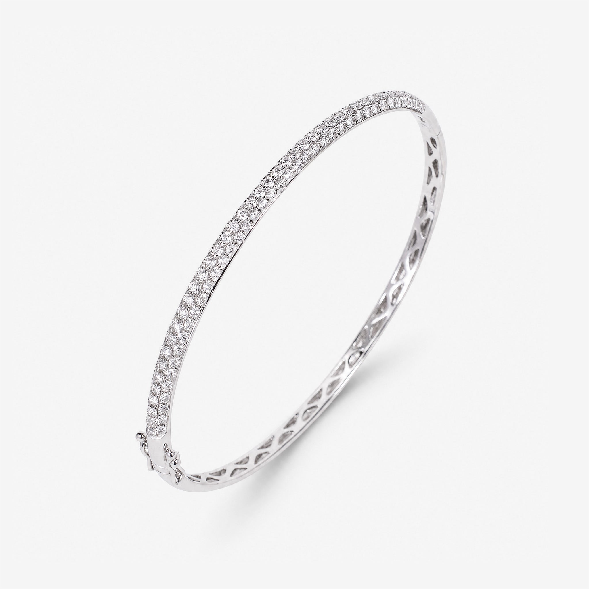 1.74ct Natural Triple Row Diamond Tennis Bangle in 18K White Gold - JewelryAndStore