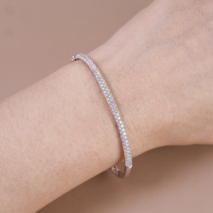1.74ct Natural Triple Row Diamond Tennis Bangle in 18K White Gold - JewelryAndStore