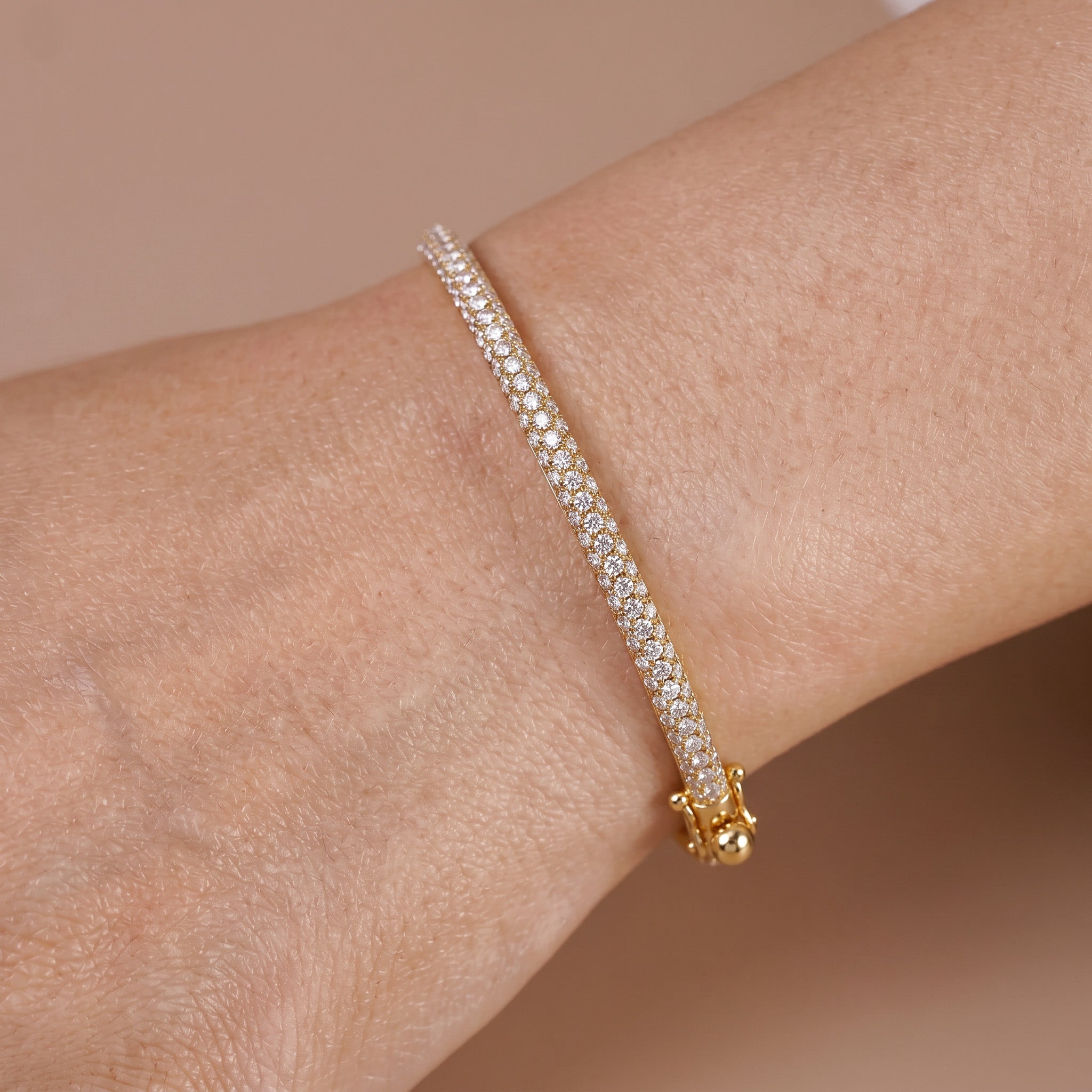 1.91ct Natural Triple Row Diamond Tennis Bangle in 18K Yellow Gold - JewelryAndStore