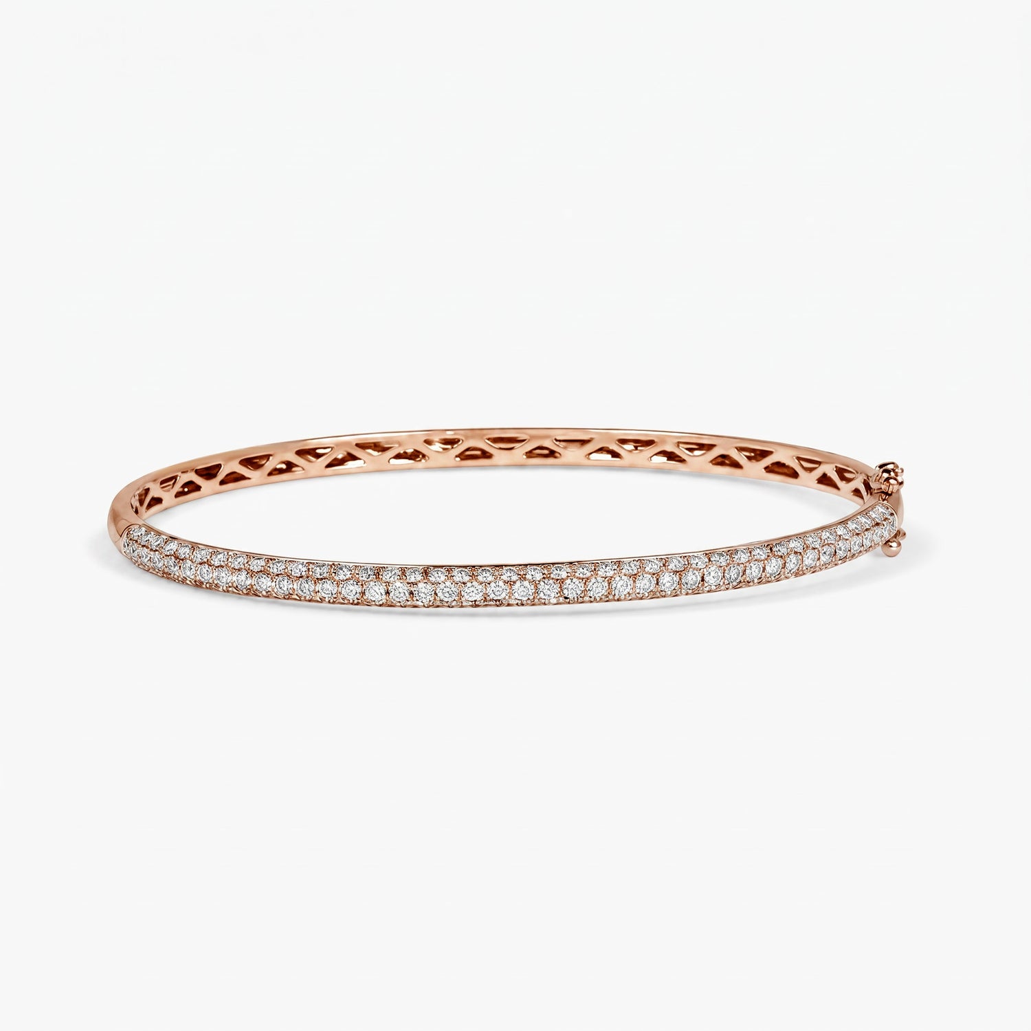 1.93ct Natural Triple Row Diamond Tennis Bangle in 18K Rose Gold - JewelryAndStore