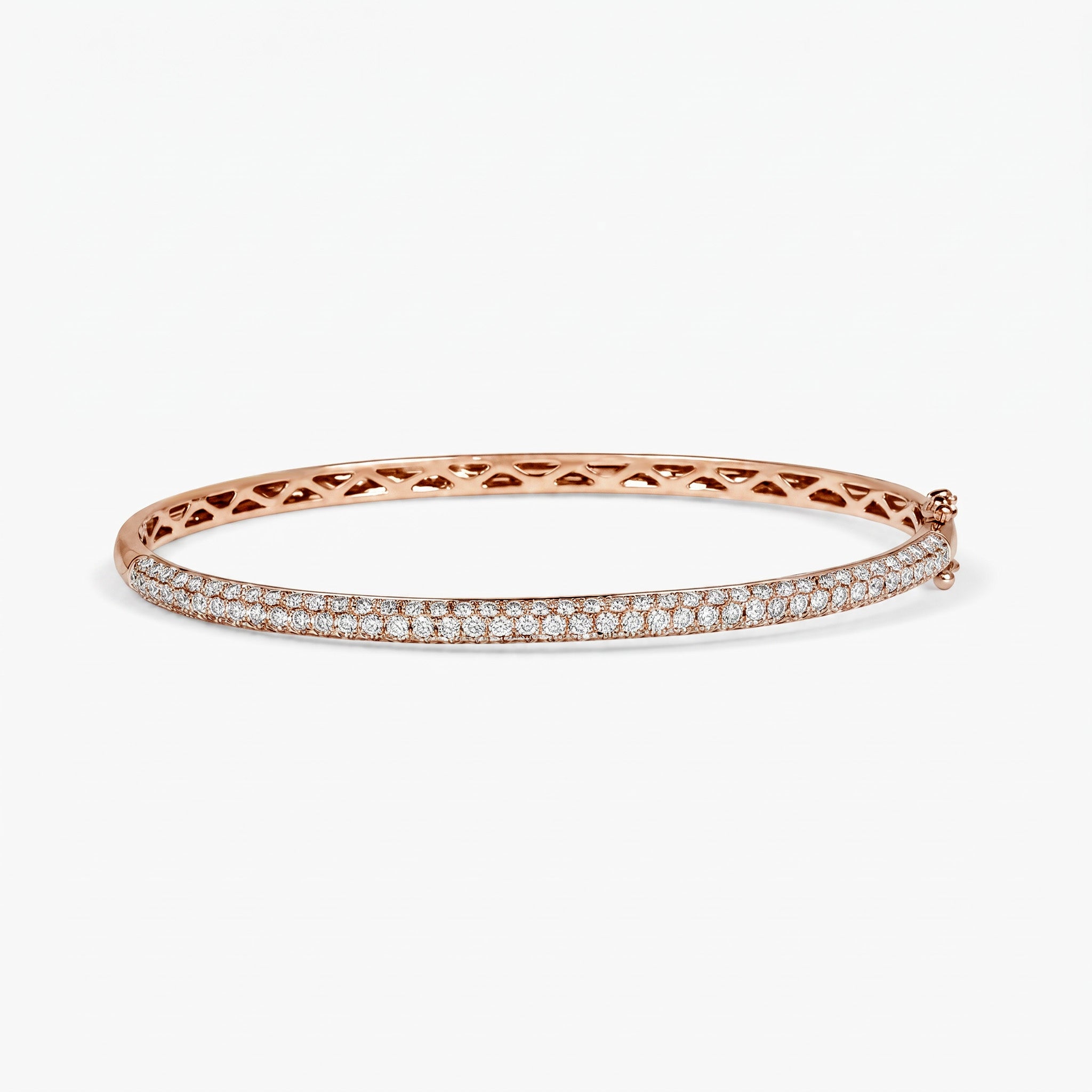1.93ct Natural Triple Row Diamond Tennis Bangle in 18K Rose Gold - JewelryAndStore