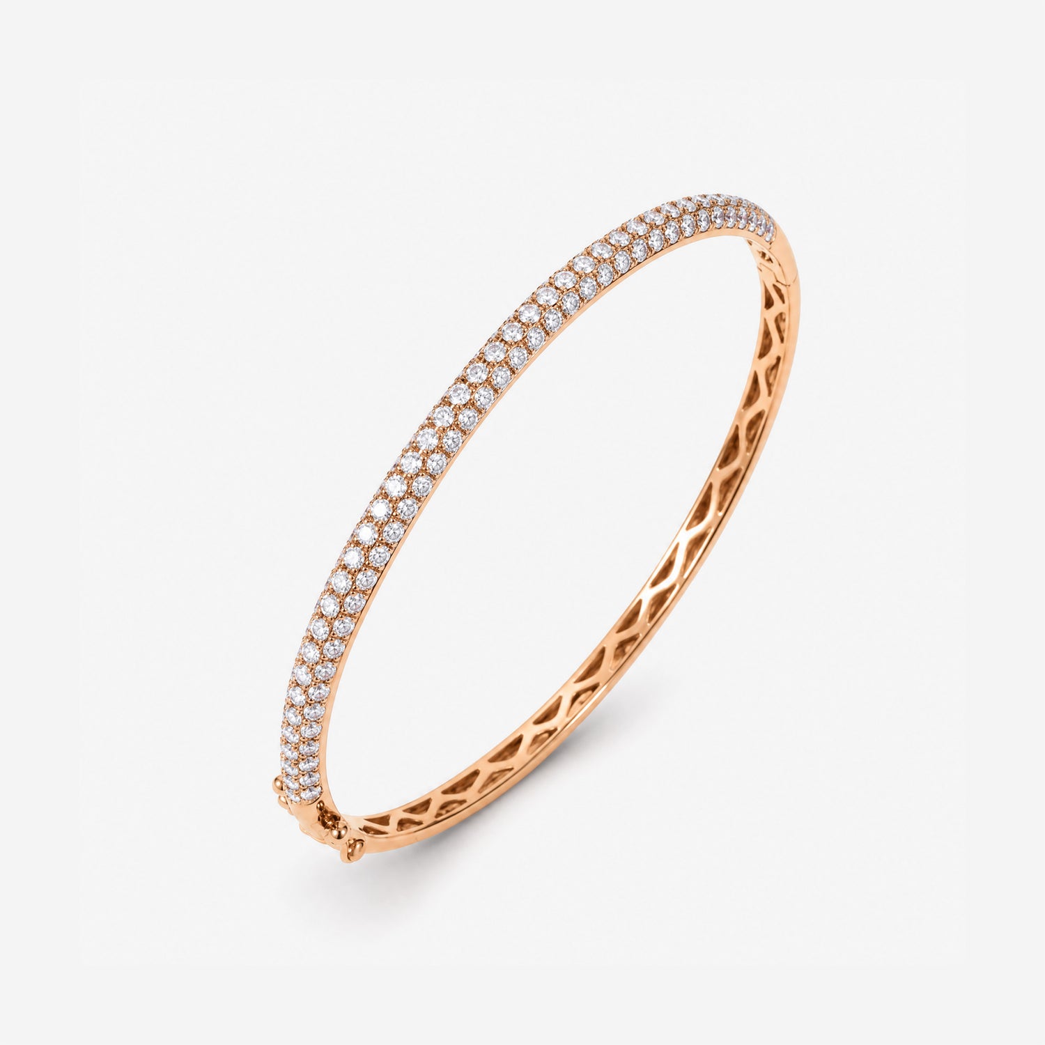 1.93ct Natural Triple Row Diamond Tennis Bangle in 18K Rose Gold - JewelryAndStore