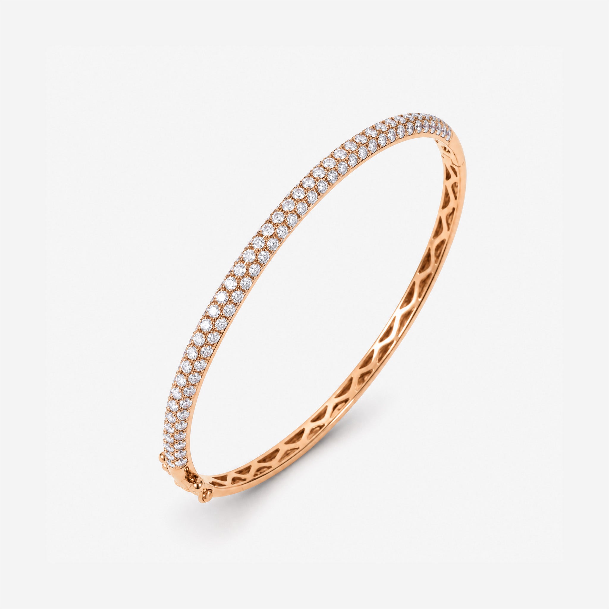 1.93ct Natural Triple Row Diamond Tennis Bangle in 18K Rose Gold - JewelryAndStore